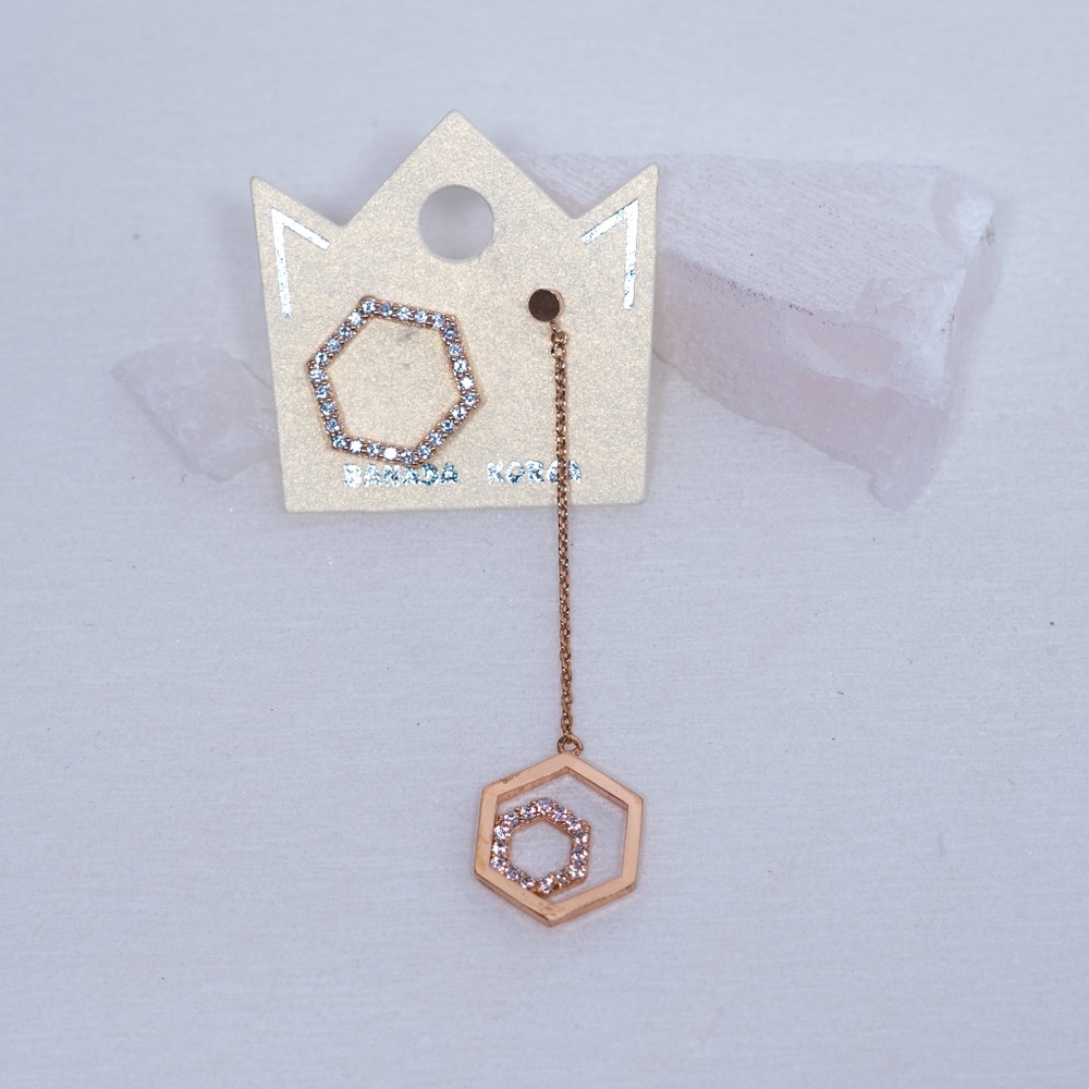 Gold Crystal Hexagon Mismatch Drop Earrings